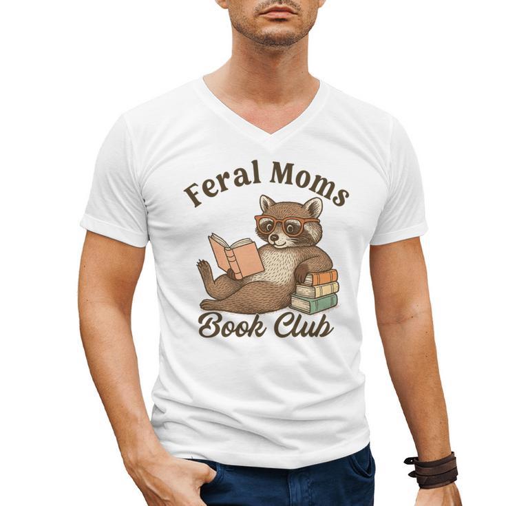 Bookish Feral Moms Book Club Raccoon Mother's Day Bookworm Men's V-Neck T-Shirt