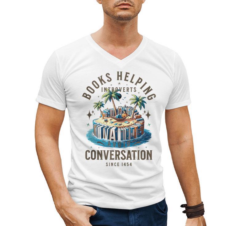 Books Helping Introvert Avoid Conversation Men's V-Neck T-Shirt