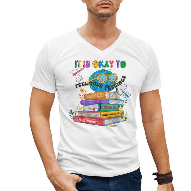 Books It's Okay To Be Kind Yellow Mental Health Day Kids Men's V-Neck T-Shirt
