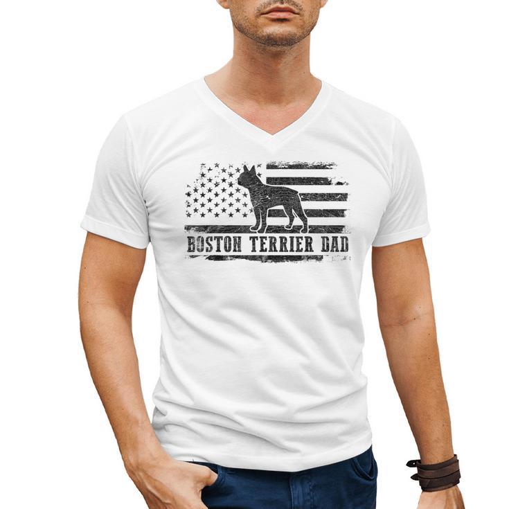 Boston Terrier Dad Distressed American Flag Patriotic Dog Men's V-Neck T-Shirt