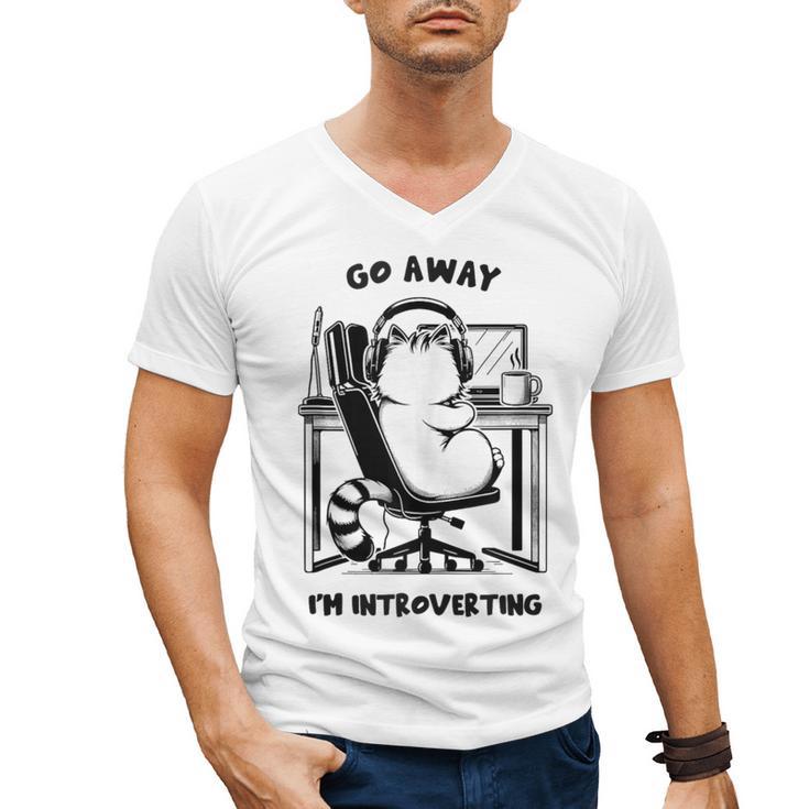 Cat With Coffee On Computer Go Away I'm Introverting Men's V-Neck T-Shirt