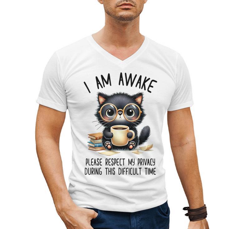 Cat Glasses Coffe Books I Am Awake Please Respect My Privacy Men's V-Neck T-Shirt