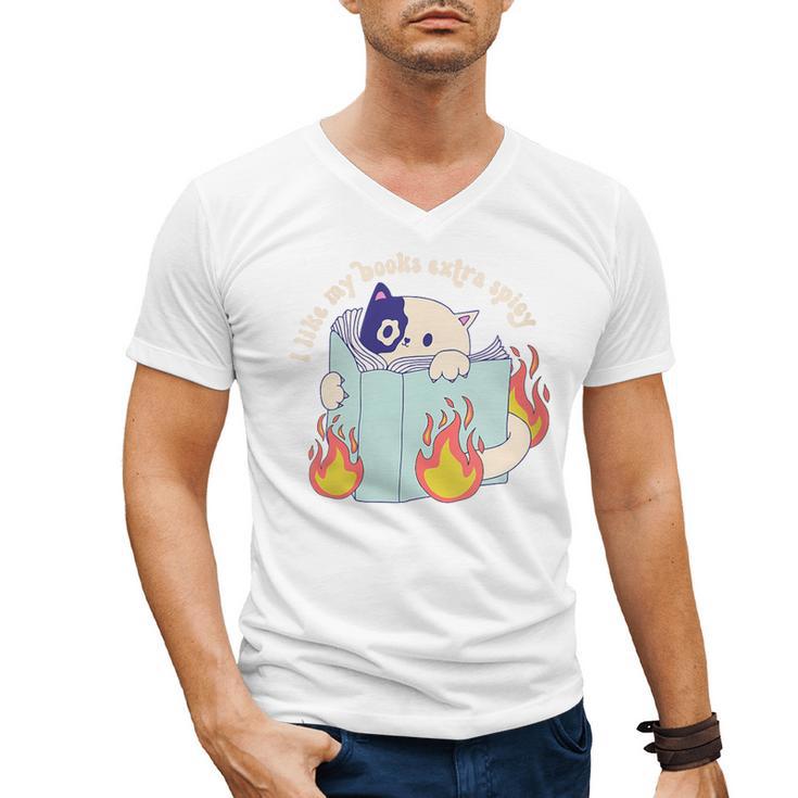 Cat Reading a Romance BookI Like My Books Extra Spicy Men's V-Neck T-Shirt