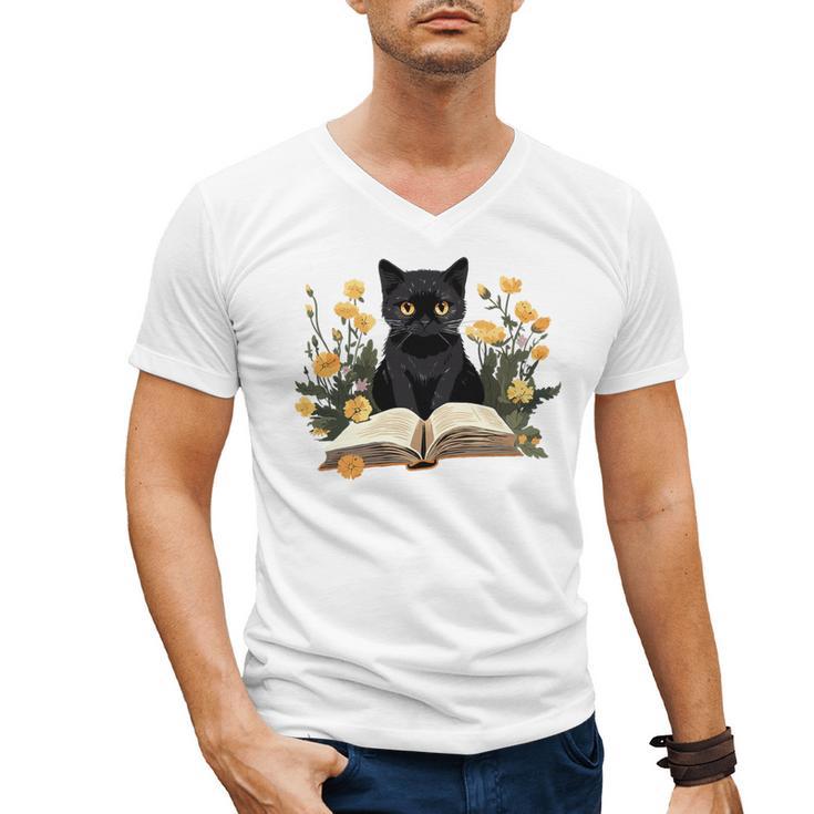 Cat Shirts For Women Book Lover Shirt Cute Cat And Book Premium Tri-Blend Men's V-Neck T-Shirt