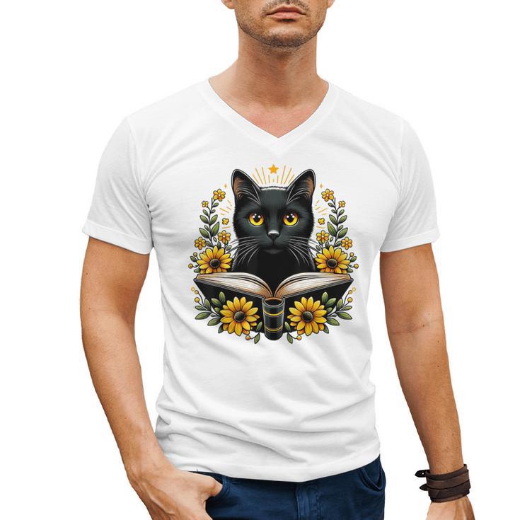 Cat For Women Book Lover Cute Cat And Book Men's V-Neck T-Shirt