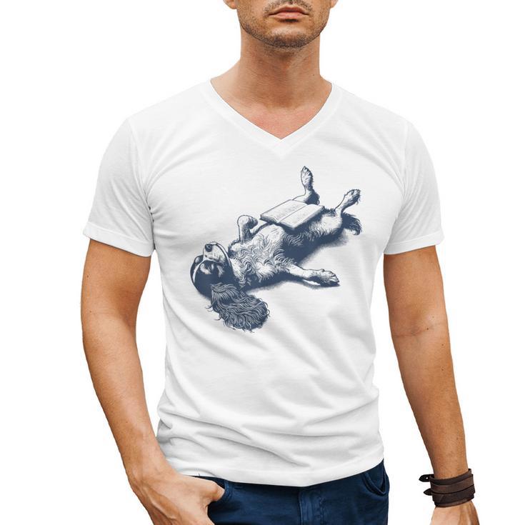 Cavalier King Charles Spaniel Book Nap Vintage Dog Mom Dad Men's V-Neck T-Shirt