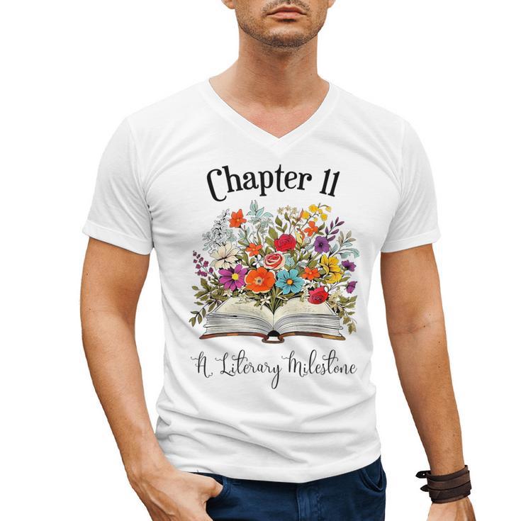 Chapter 11 Years Old 11th Birthday Wildflower Book Lover Men's V-Neck T-Shirt