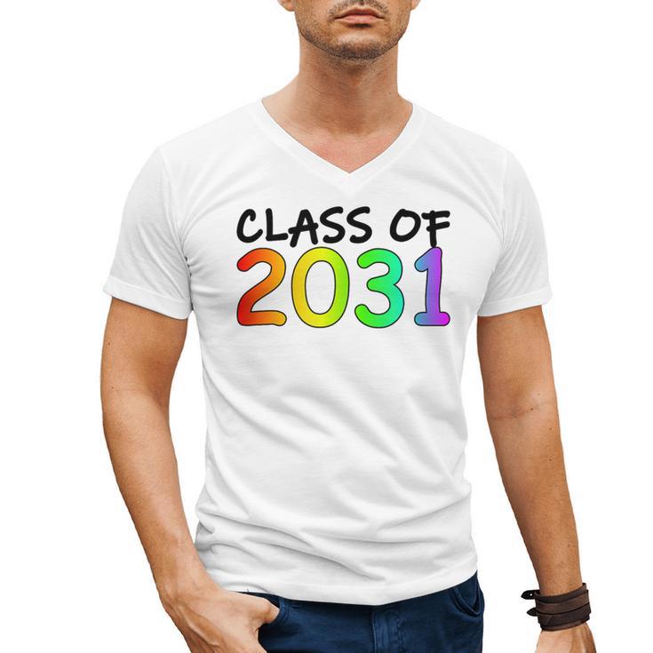 Class Of 2031 Pre-K -12th Grade Hand Prints Space Graduation Men's V-Neck T-Shirt