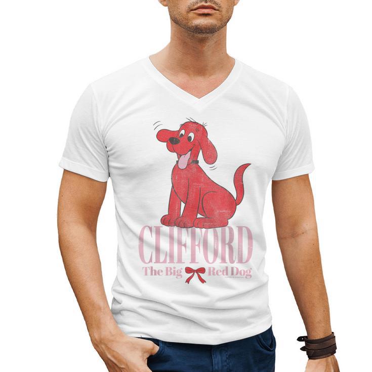 Clifford The Big Red Dog Pink Text With Bow Illustrated Book Men's V-Neck T-Shirt