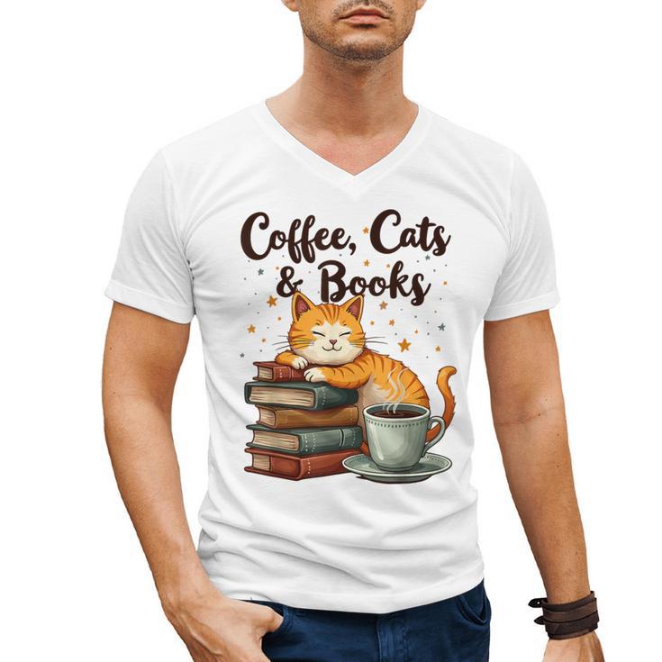 Coffee Cats And Books Lover For Women & Girls Coffee Men's V-Neck T-Shirt