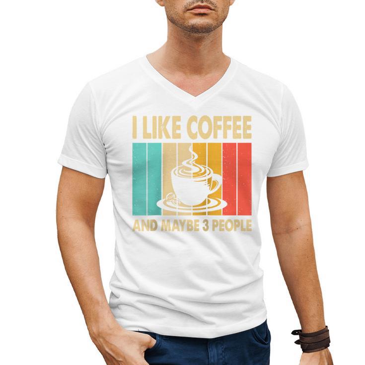 I Like Coffee And Maybe 3 People Introvert Anti-Social Raglan Baseball Tee Men's V-Neck T-Shirt