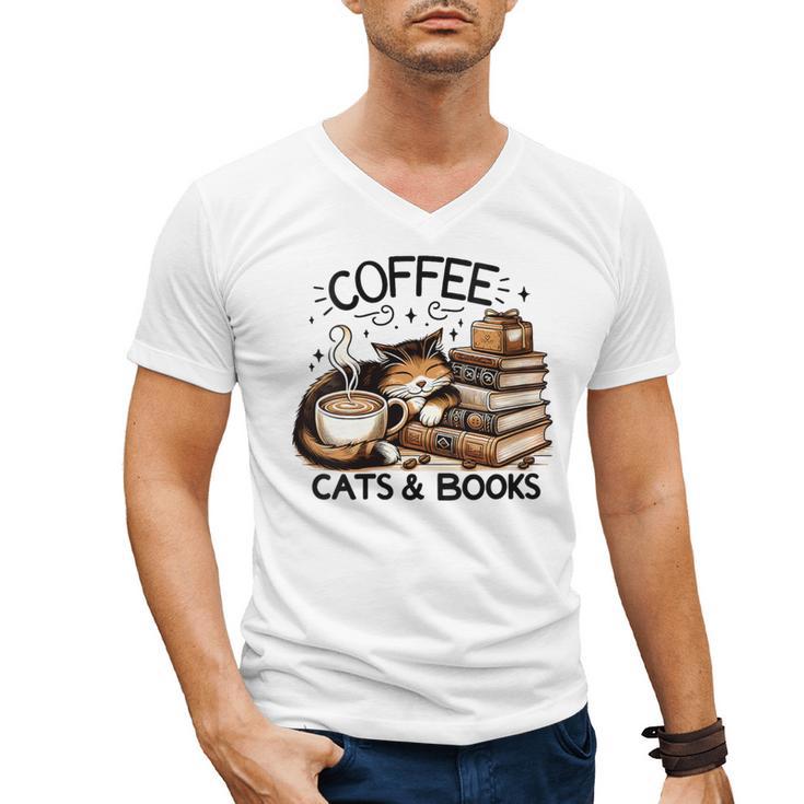 Cute Coffee Cats Books Lover Idea Women Men Kids Men's V-Neck T-Shirt