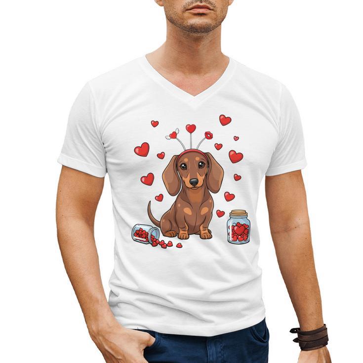 Cute Dachshund Valentine's Day Heart Love Dog Mom Dog Dad Men's V-Neck T-Shirt