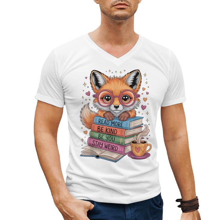 Cute Fox Read More Be Kind Stay Weird Reader Geek Book Lover Men's V-Neck T-Shirt