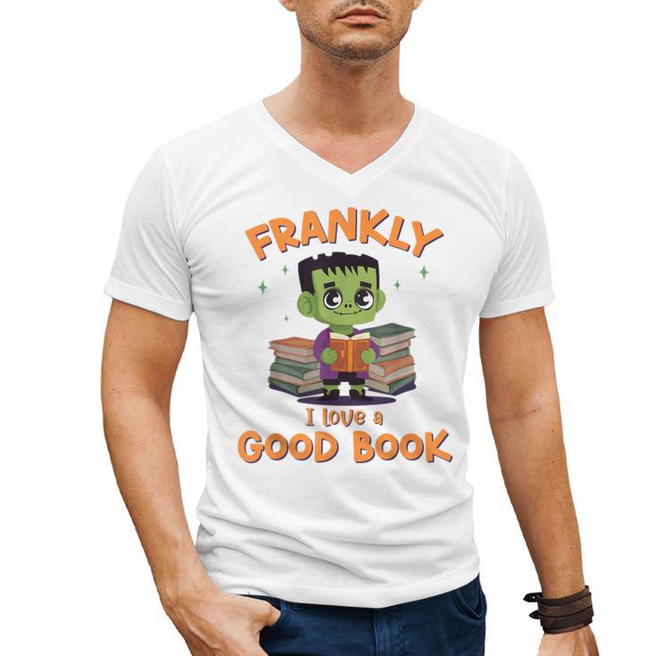 Cute Halloween Teacher Librarian Frankenstein Reading Books Men's V-Neck T-Shirt
