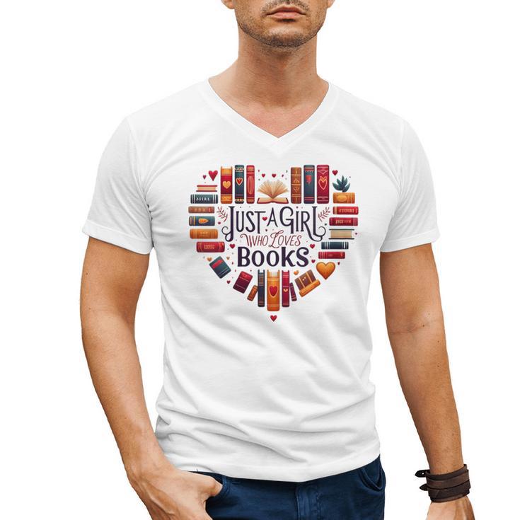 Cute Just A Girl Who Loves Books Heart Shape Reader Men's V-Neck T-Shirt