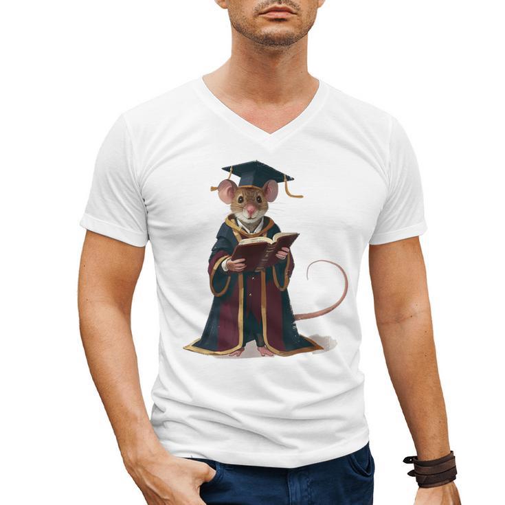Cute Mouse Reading Book Graduation Men's V-Neck T-Shirt