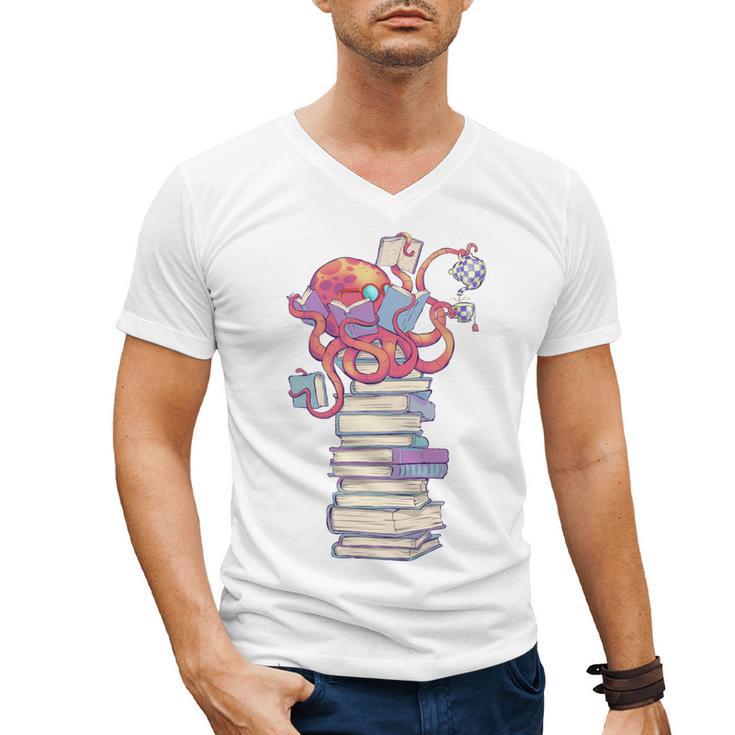 Cute Octopus Bookworm Fun Reading Tee For Book Lovers Men's V-Neck T-Shirt