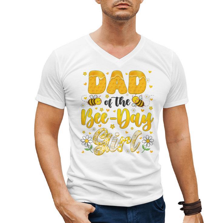 Dad Of The Bee Day Girl Flower Birthday Family Matching Men's V-Neck T-Shirt