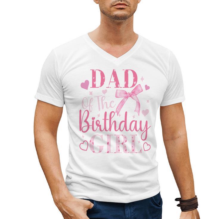 Dad Of The Birthday Girl Bow Cute Pink Matching Family Party Men's V-Neck T-Shirt