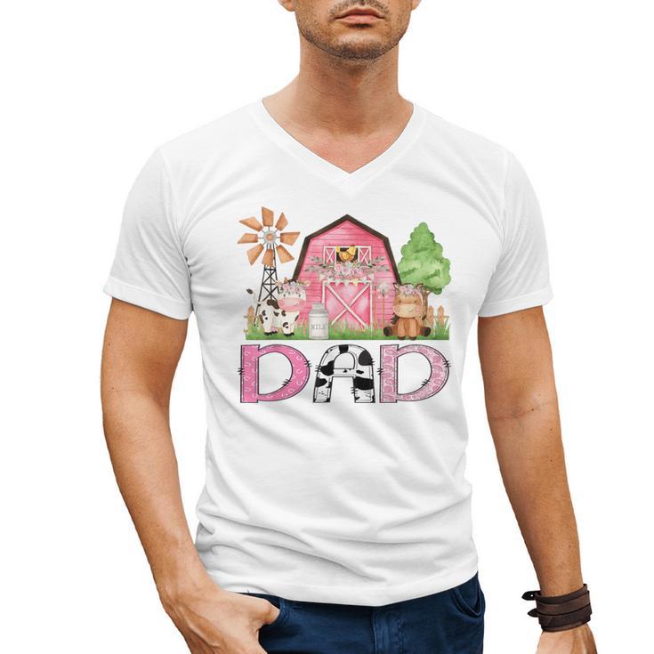 Dad Pink Farm Animal Birthday Kids Matching Family Men's V-Neck T-Shirt