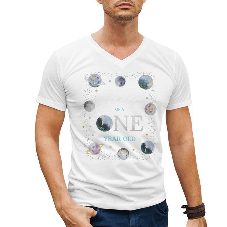 Daddy Houston We Have One Year Old Space Theme 1st Birthday Men's V-Neck T-Shirt