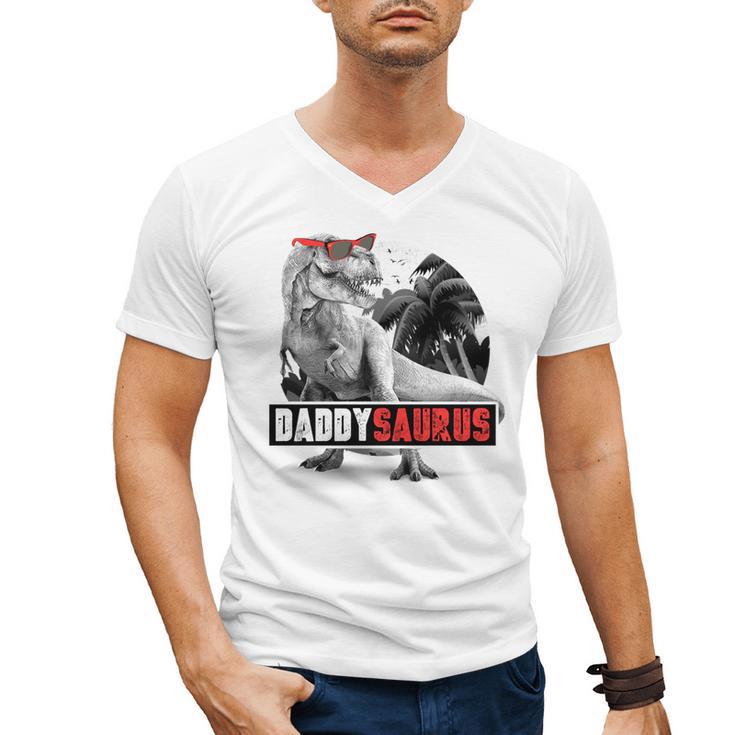 Daddysaurus T-Rex Dad Dinosaur Daddy Saurus Fathers Day Men's V-Neck T-Shirt