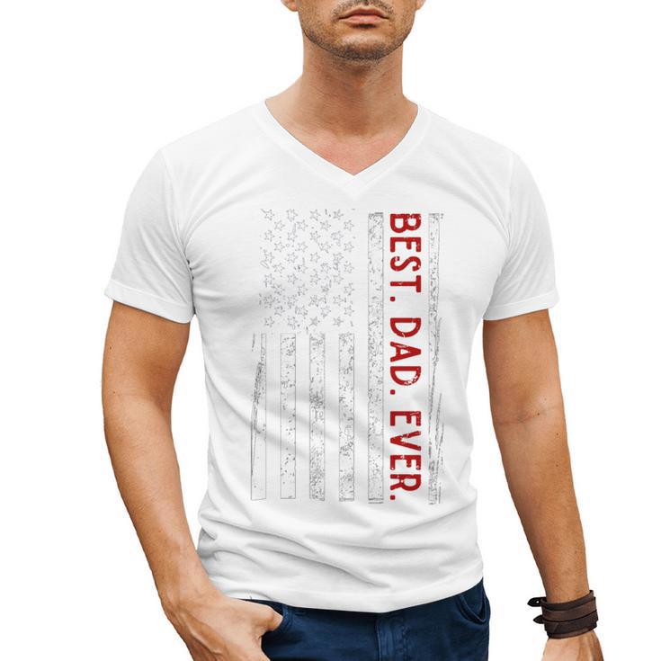 Distressed US American Flag Father Shirt Best Dad Ever Men's V-Neck T-Shirt