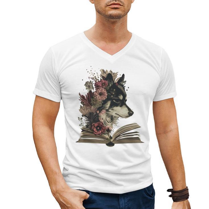 Dog Book Flower Men's V-Neck T-Shirt