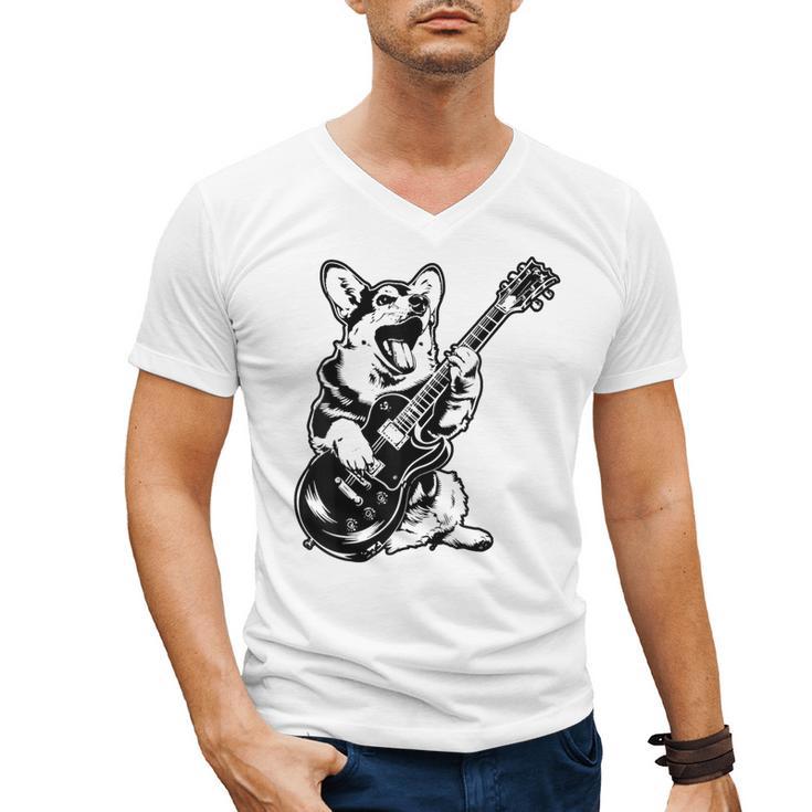 Dog Guitarist Guitar Pembroke Welsh Corgi Dad Mom Men's V-Neck T-Shirt