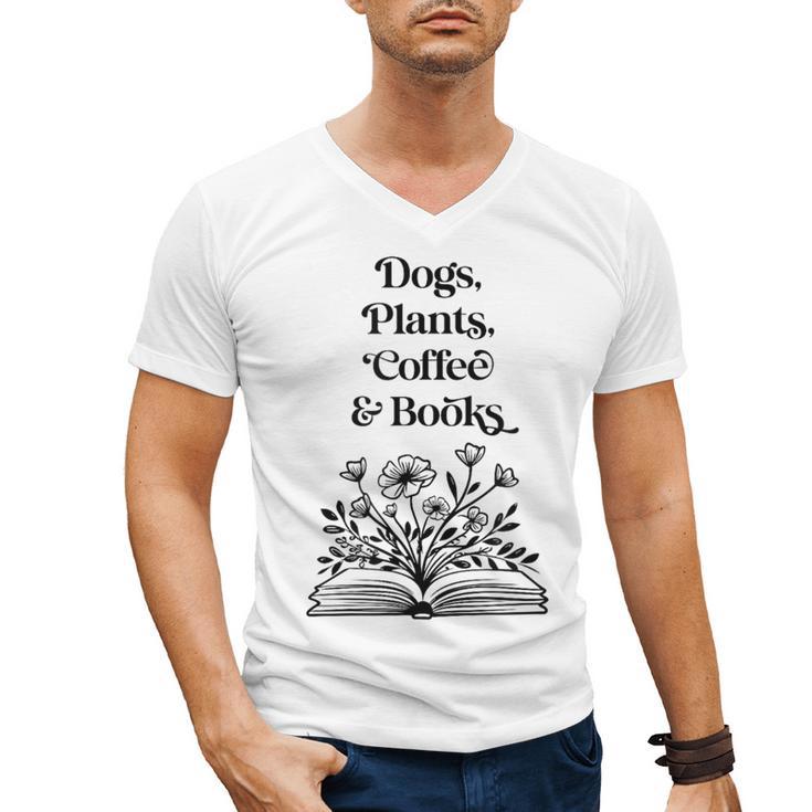 Dogs Plants Coffee Books Book Lover Dog Lover Reading Men's V-Neck T-Shirt