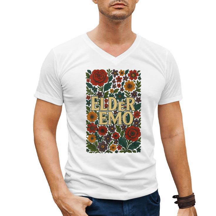 Elder Emo Floral Gothic Vintage Nostalgia Men's V-Neck T-Shirt