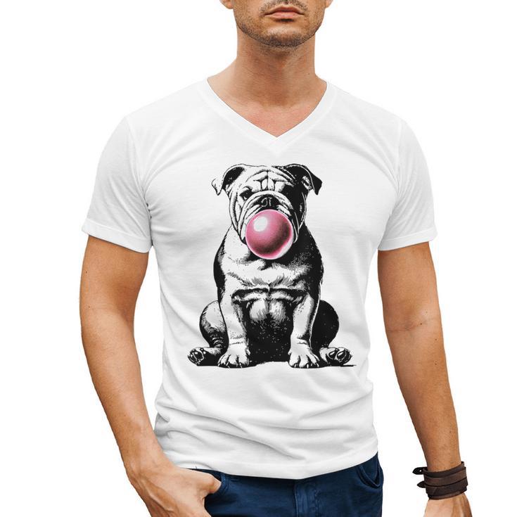 English Bulldog Bubble Gum Vintage Dog Mom Pet Dad Men's V-Neck T-Shirt