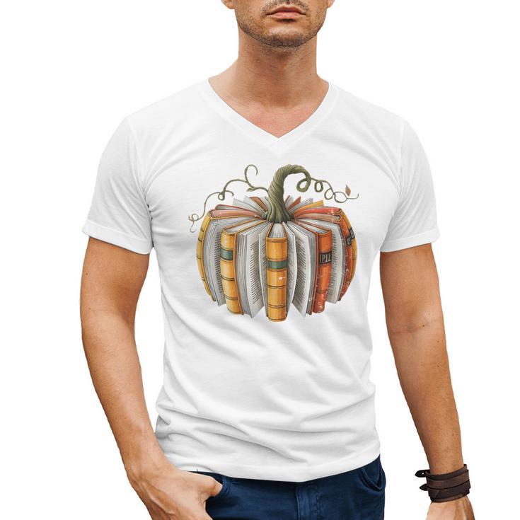 Fall Book Pumpkin Fall Librarians Bookworm Teachers Students Men's V-Neck T-Shirt