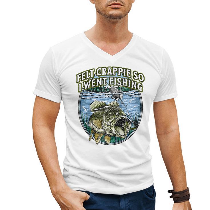 Felt Crappie So I Went Fishing Introvert Lakes Antisocial Raglan Baseball Tee Men's V-Neck T-Shirt