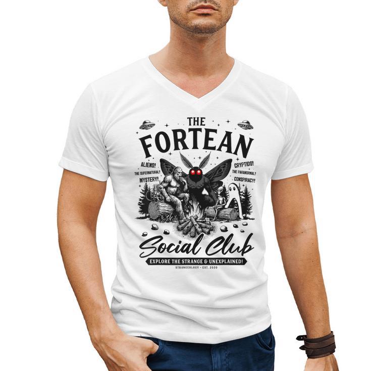 Fortean Social Club Bigfoot Mothman Alien Cryptid Introvert Men's V-Neck T-Shirt
