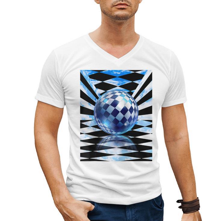 Frutiger Aero Aesthetic Tech Checkered Room Orb Sky Raglan Baseball Tee Men's V-Neck T-Shirt