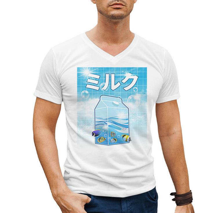 Frutiger Aero Aesthetic Tech Kawaii Milk Underwater Fishes Men's V-Neck T-Shirt