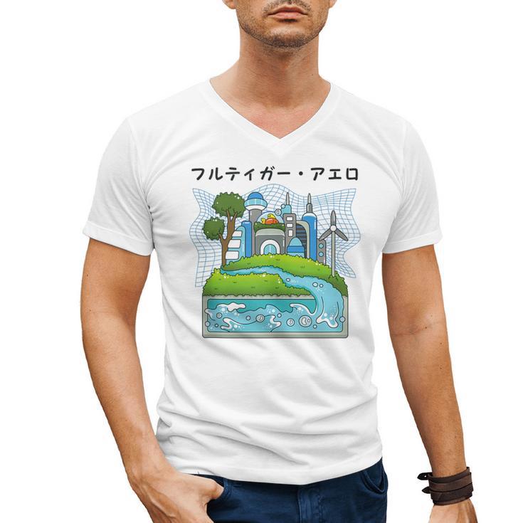 Future City Wind Power Frutiger Aero Y2K Style Ocean Men's V-Neck T-Shirt