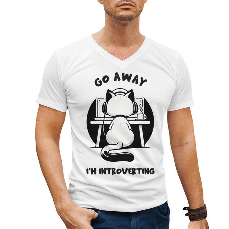 Go Away I'm Introverting Cat With Coffee Men's V-Neck T-Shirt