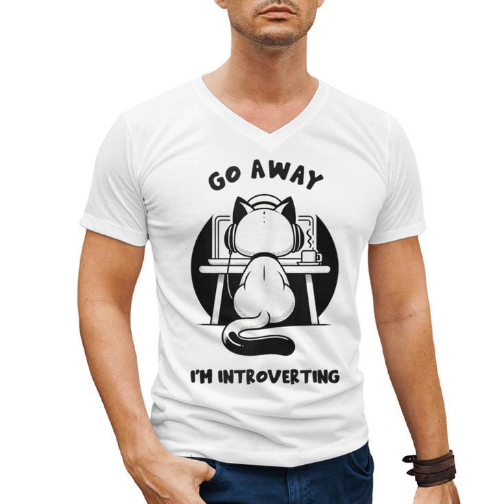 Go Away I'm Introverting Cat With Coffee Men's V-Neck T-Shirt