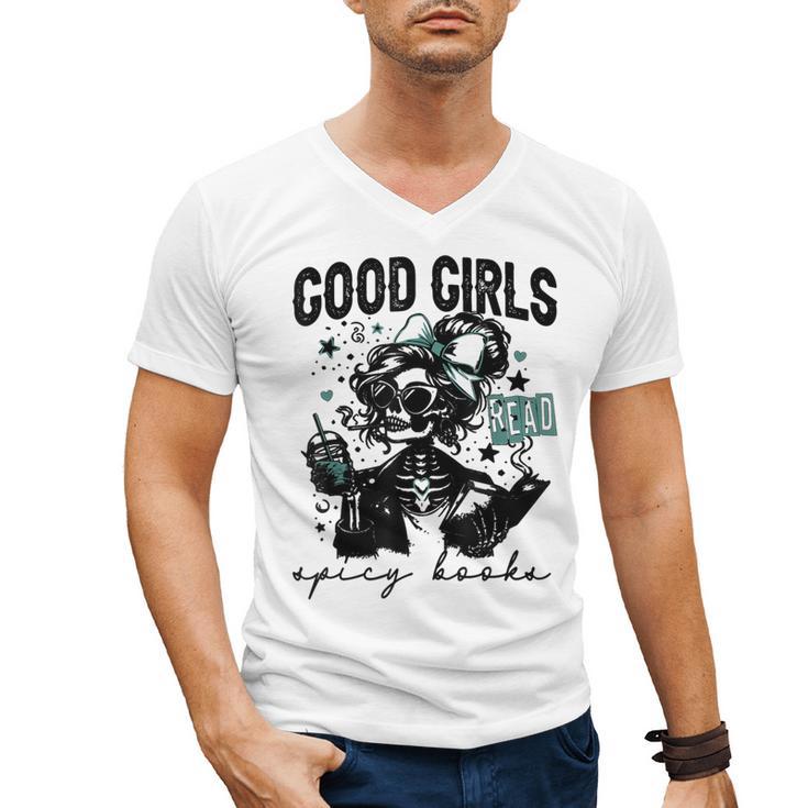 Good Girls Read Spicy Skeleton Book Club Men's V-Neck T-Shirt