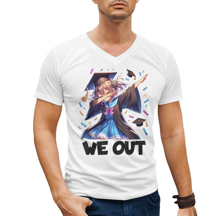 We Out Graduate Dabbing Anime Girl Grad Graduation Men's V-Neck T-Shirt