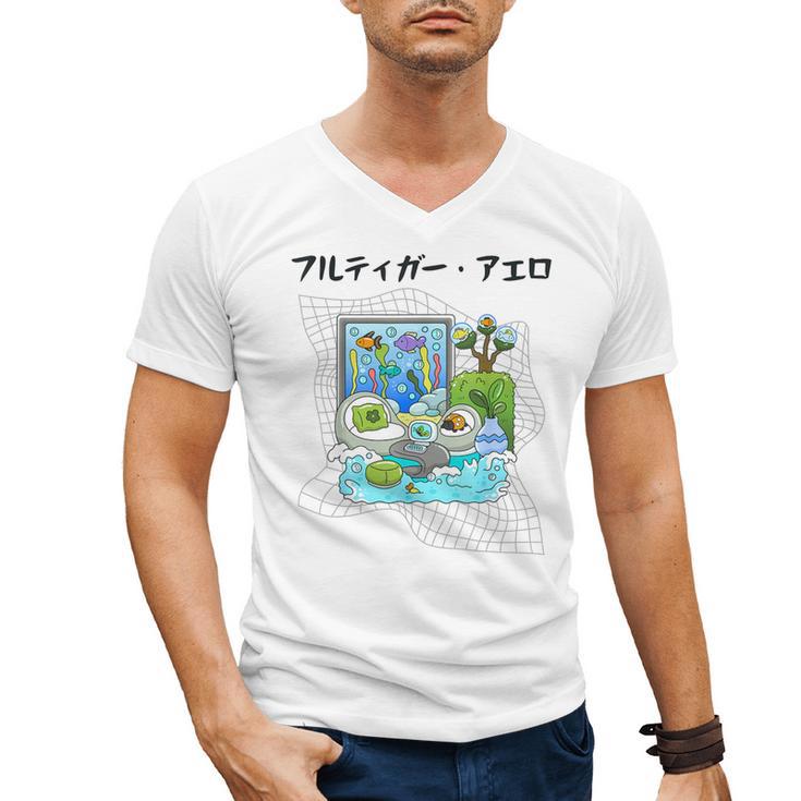 Grass Fun UI UX Er Computer Retro Fish Frutiger Aero Men's V-Neck T-Shirt