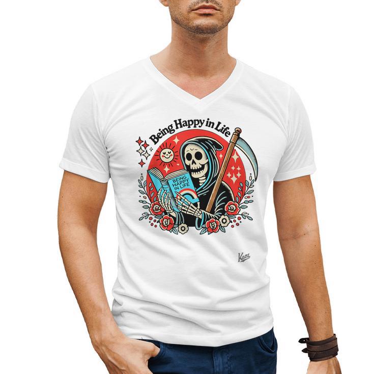 Grim Reaper Reads a Book Men's V-Neck T-Shirt