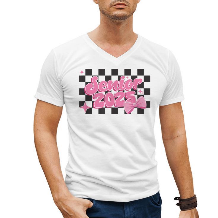 Groovy Senior Class Of 2026 Coquette Pink Bow Graduation Men's V-Neck T-Shirt
