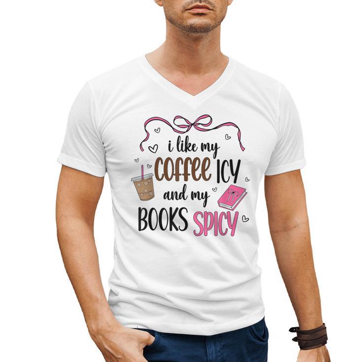 Iced Coffee & Reading Smut Books Girly Spicy Novels Men's V-Neck T-Shirt