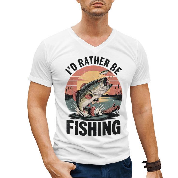 Id Rather Be Fishing Largemouth Bass Fish Dad Jokes Men's V-Neck T-Shirt