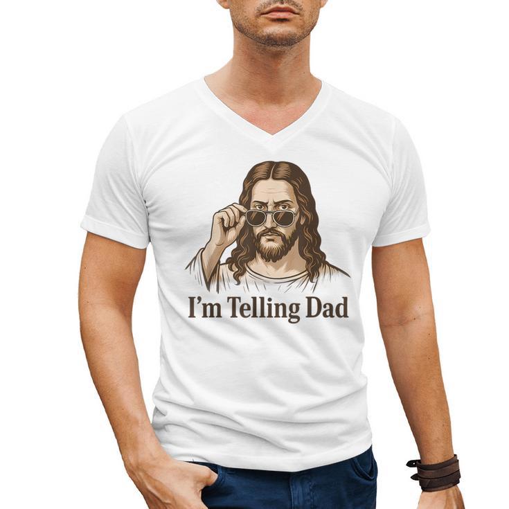 I'm Telling Dad Jesus Wearing Sunglasses Christian Fathers Men's V-Neck T-Shirt