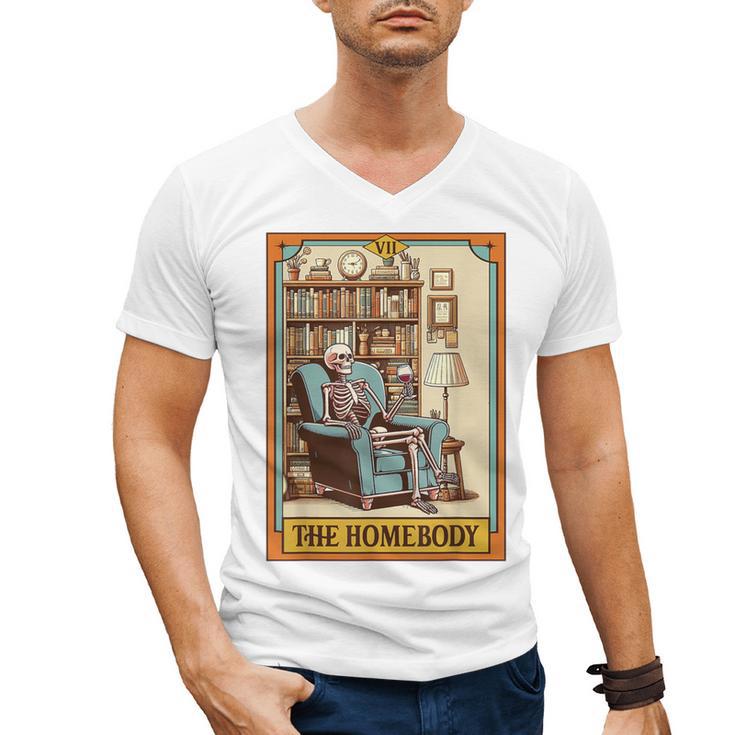 Introvert Homebody Awkward Skeleton The Homebody Tarot Card Men's V-Neck T-Shirt